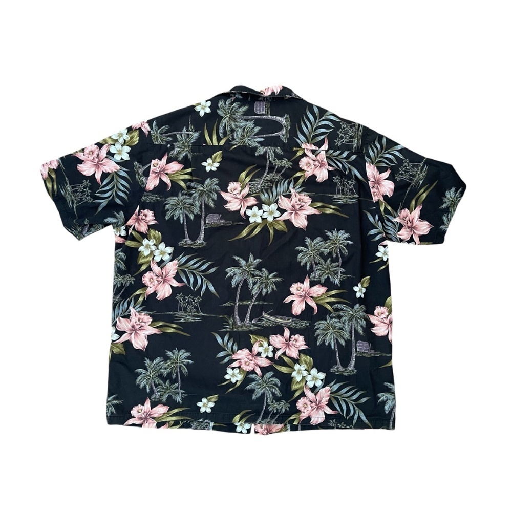 RJC Vintage Hawaiian Shirt 100% Cotton Black Floral Palm XL - Picture 2 of 6